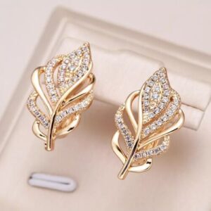 Leaf-Design Crystal Stud Earrings